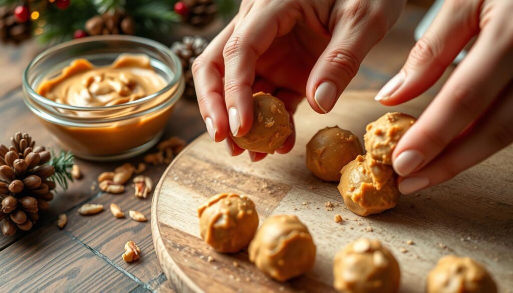 shaping peanut butter balls