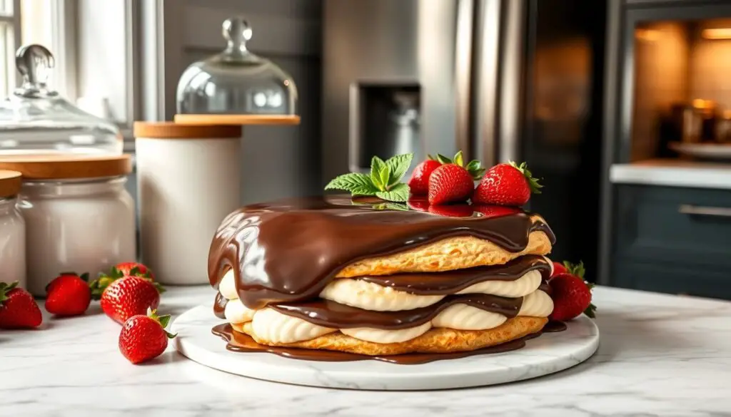 Cream Puff Chocolate Eclair Cake Storage